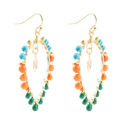 'Barse' Apricot Teals Multicolor Golden Statement Earrings