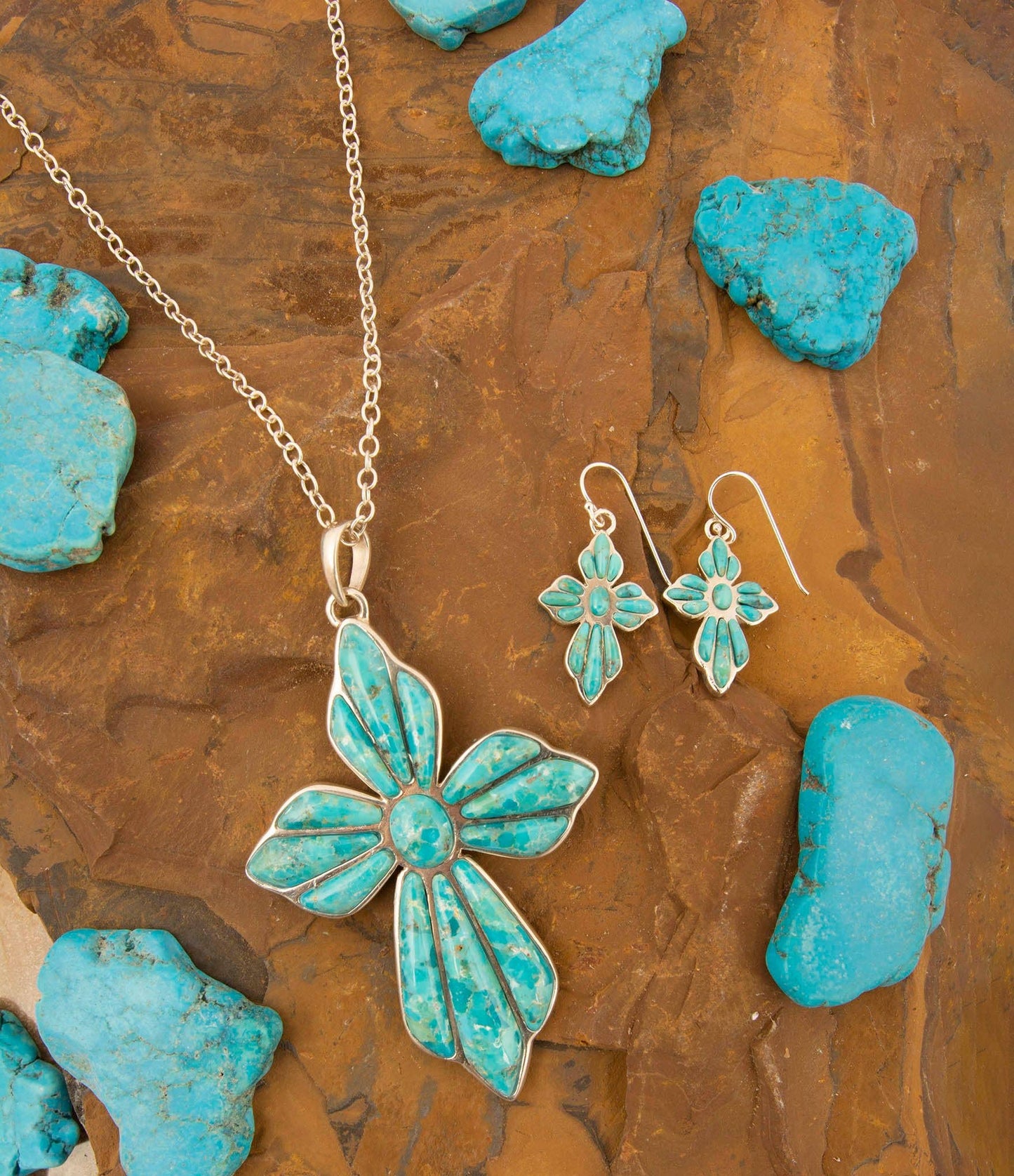 'Barse' Blue Turquoise Cross Sterling Silver Drop Earrings