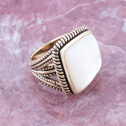 'Barse' Roped Mother of Pearl Statement Ring