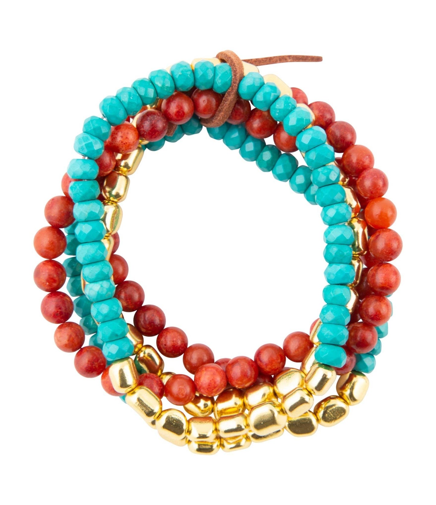 'Barse' Mesa Blue Magnesite and Red Coral Golden Bracelet Set