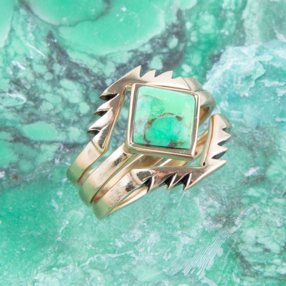 'Barse' Lime Turquoise Aztec Ring Set