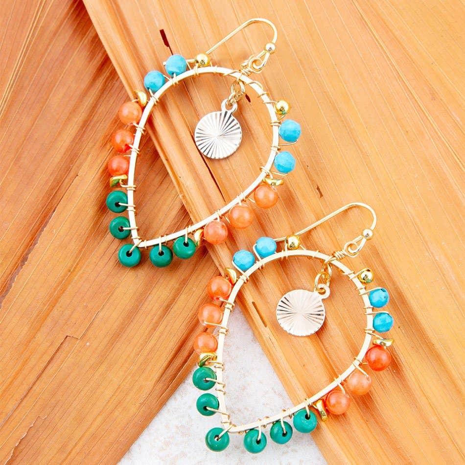 'Barse' Apricot Teals Multicolor Golden Statement Earrings