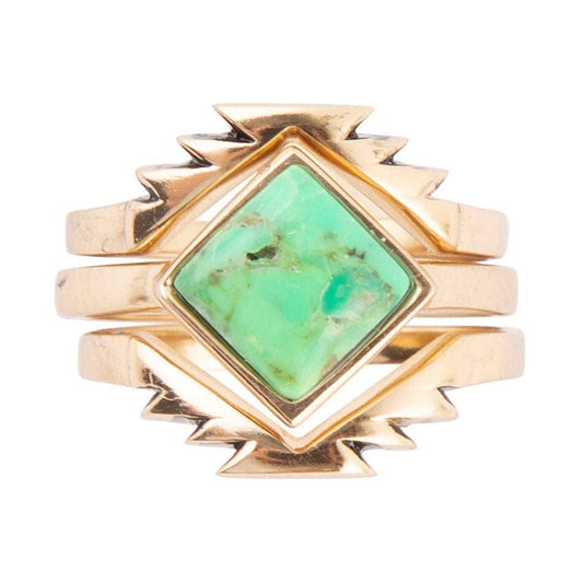 'Barse' Lime Turquoise Aztec Ring Set