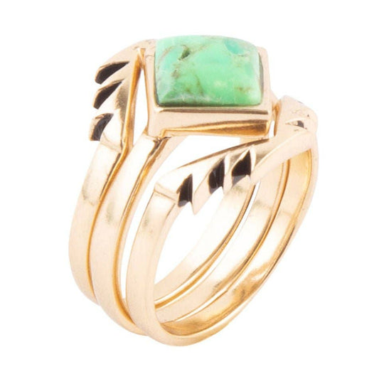 'Barse' Lime Turquoise Aztec Ring Set