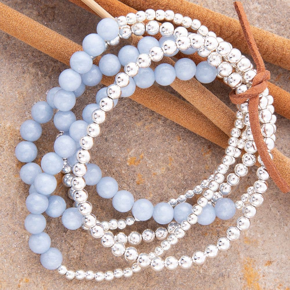 'Barse' Denim Blue Angelite Silver Bracelet Set