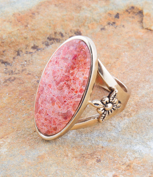 'Barse' Lucent Orange Coral Golden Ring