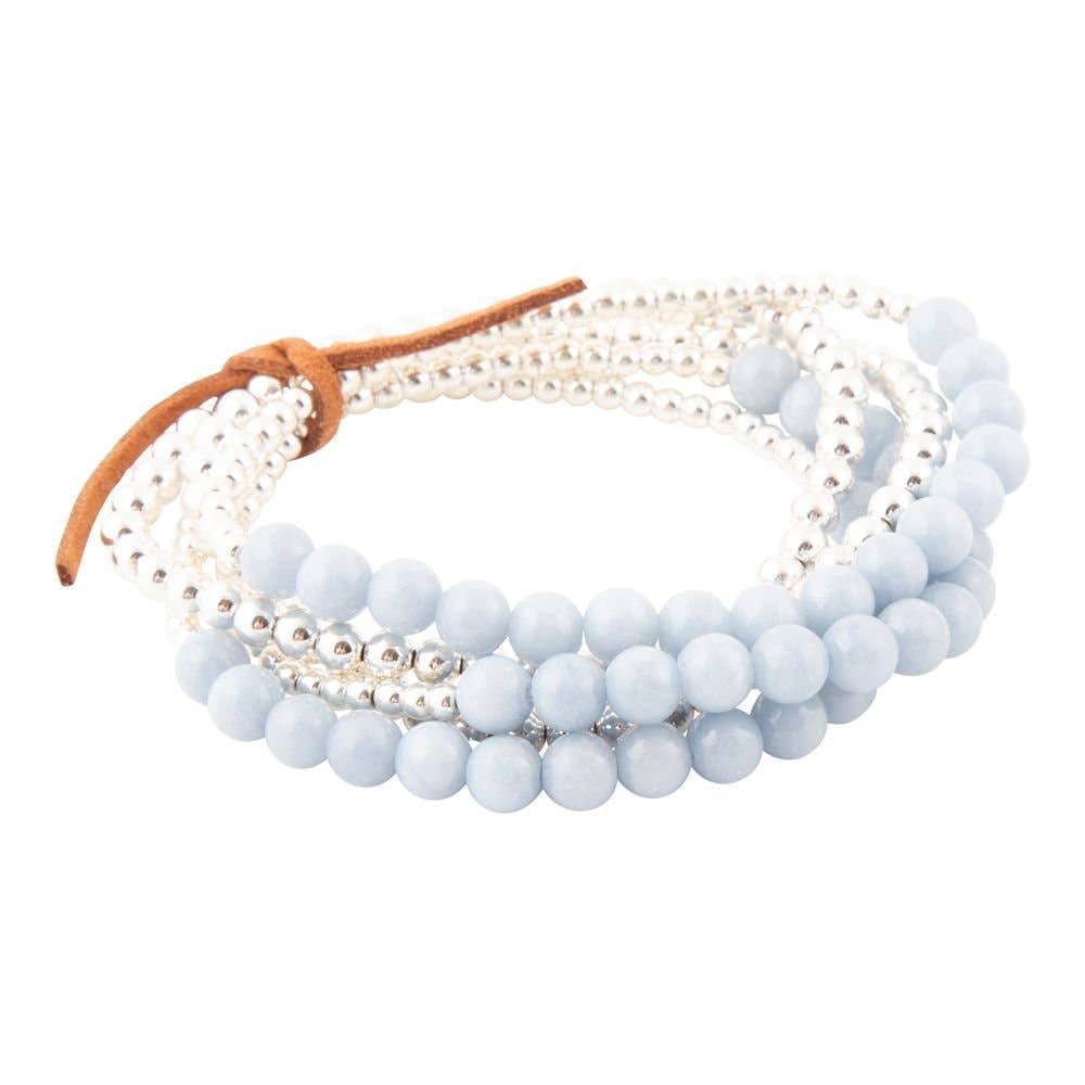 'Barse' Denim Blue Angelite Silver Bracelet Set