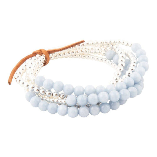 'Barse' Denim Blue Angelite Silver Bracelet Set