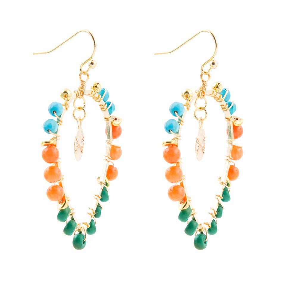 'Barse' Apricot Teals Multicolor Golden Statement Earrings