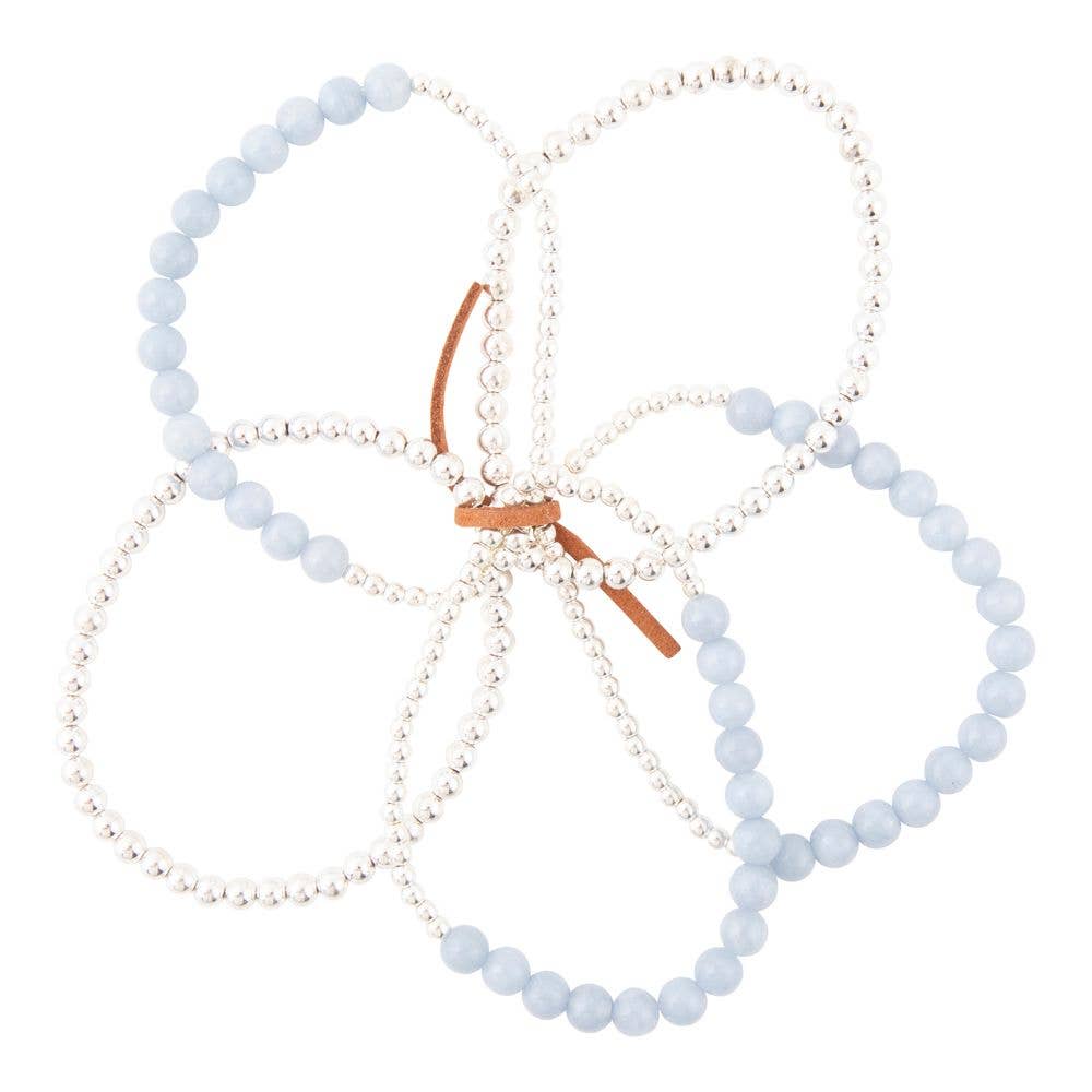 'Barse' Denim Blue Angelite Silver Bracelet Set