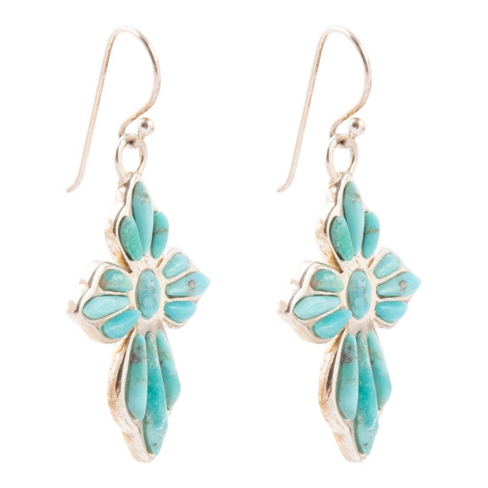 'Barse' Blue Turquoise Cross Sterling Silver Drop Earrings