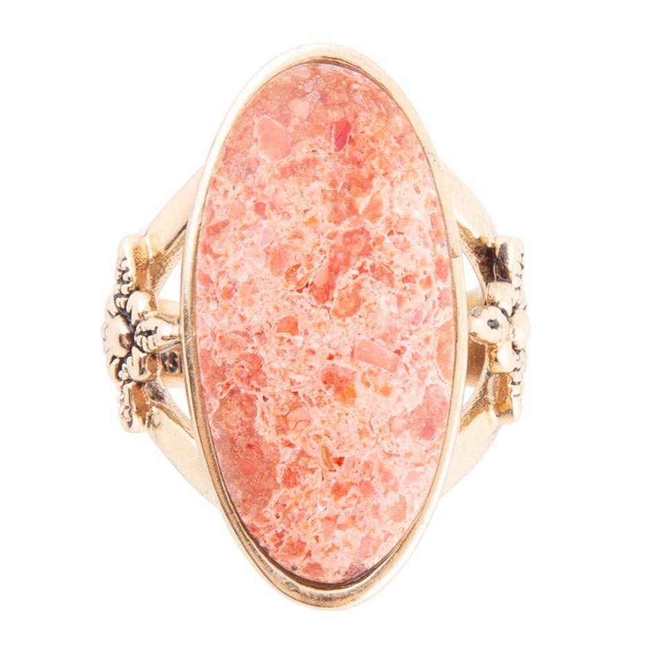 'Barse' Lucent Orange Coral Golden Ring