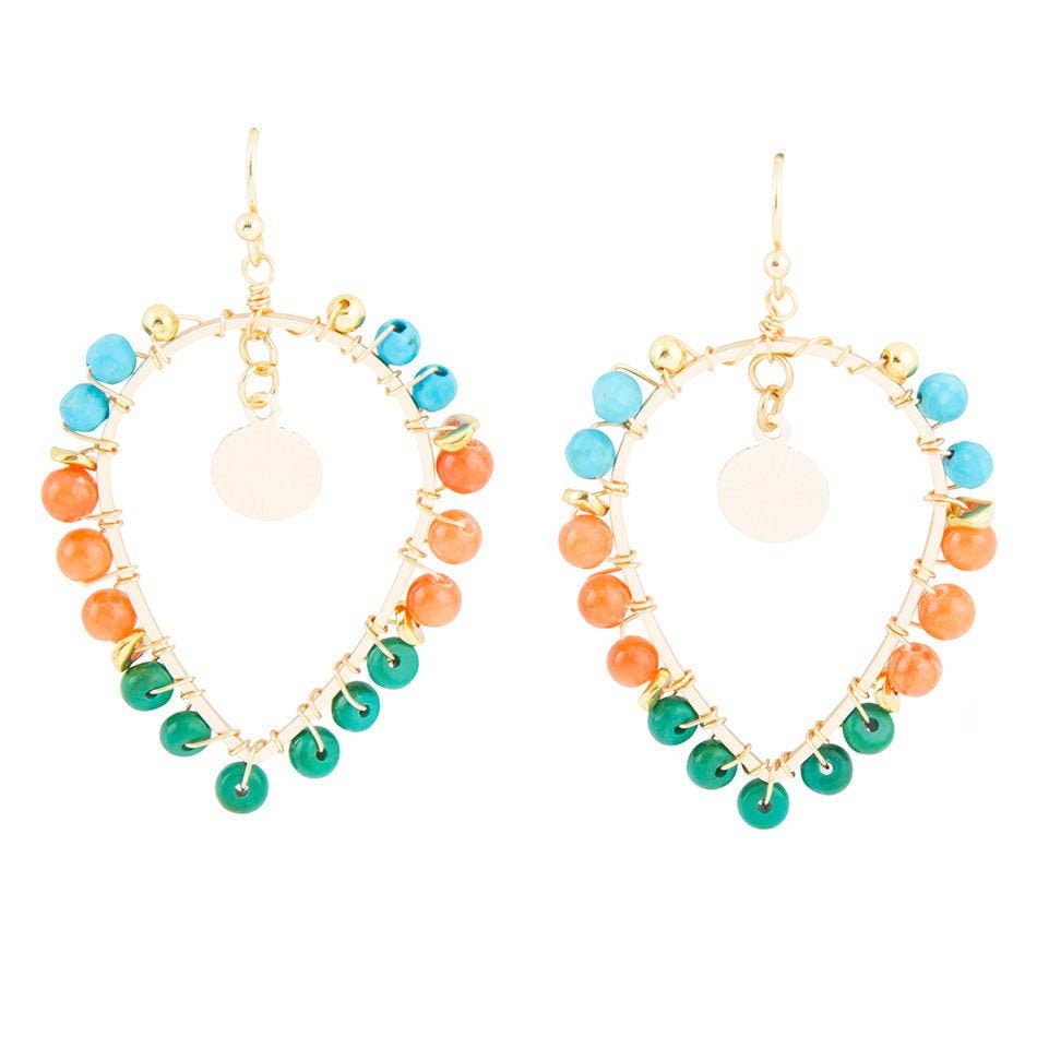 'Barse' Apricot Teals Multicolor Golden Statement Earrings