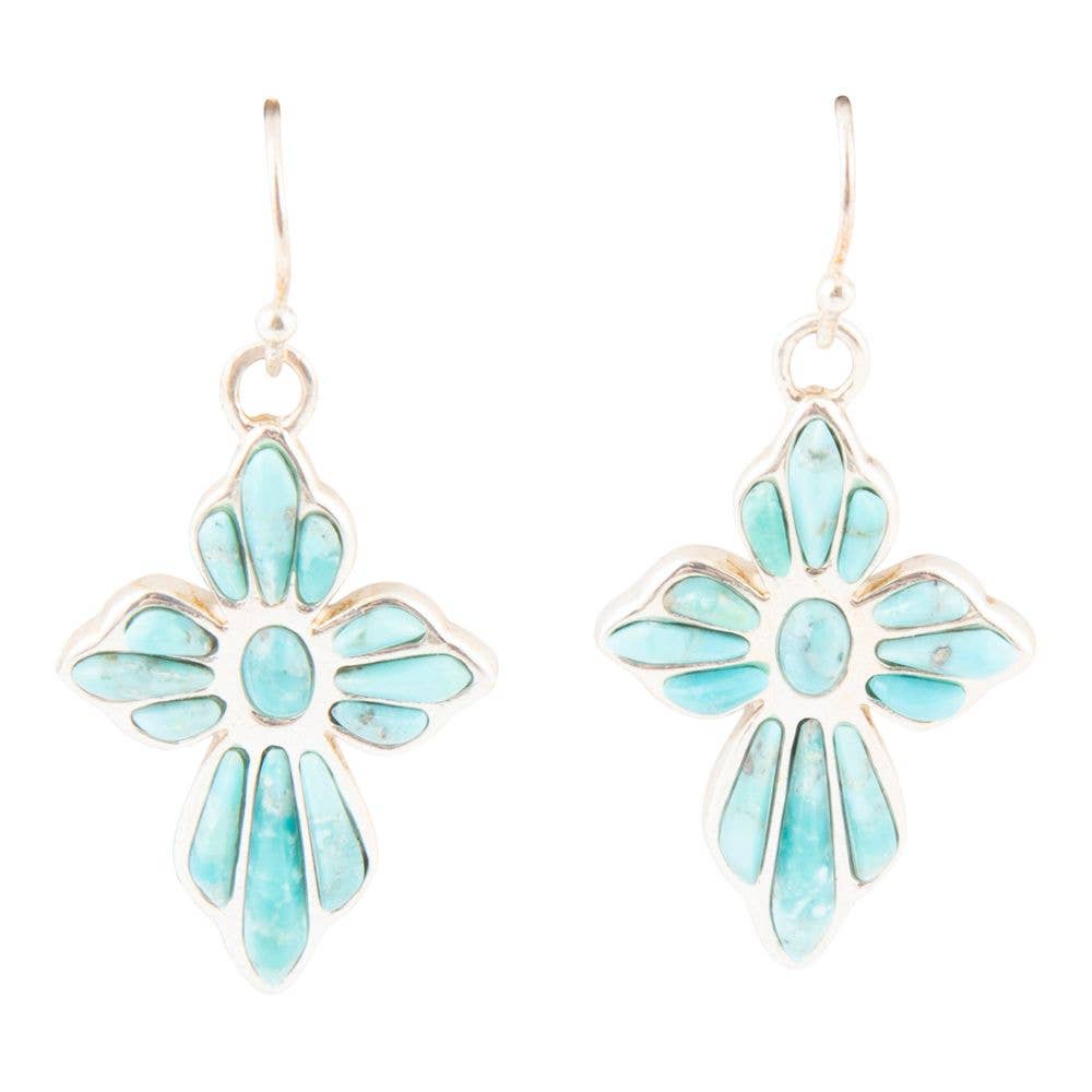 'Barse' Blue Turquoise Cross Sterling Silver Drop Earrings