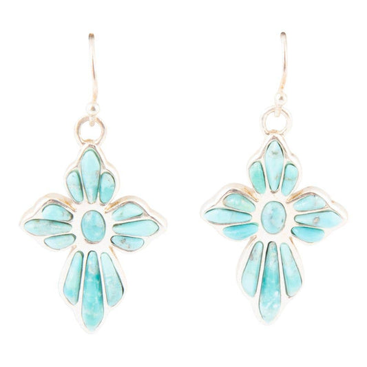 'Barse' Blue Turquoise Cross Sterling Silver Drop Earrings
