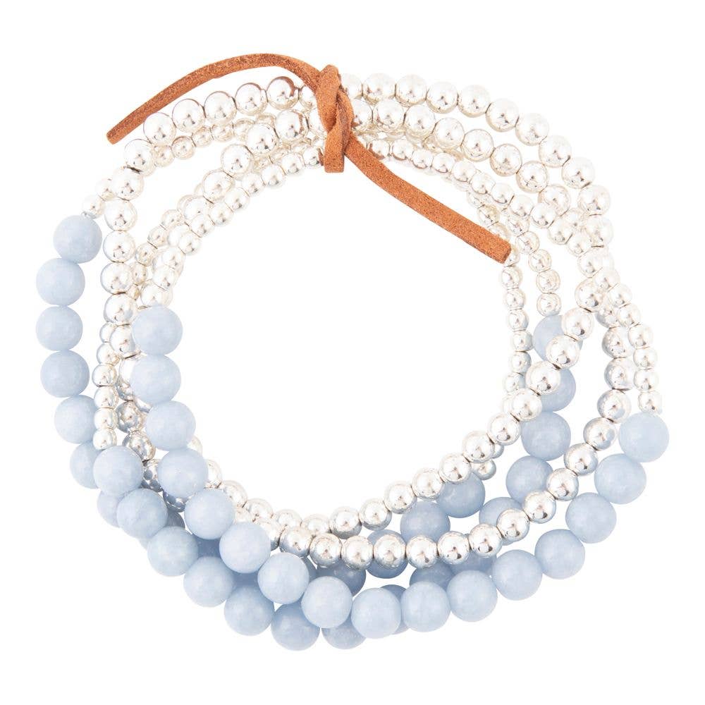 'Barse' Denim Blue Angelite Silver Bracelet Set