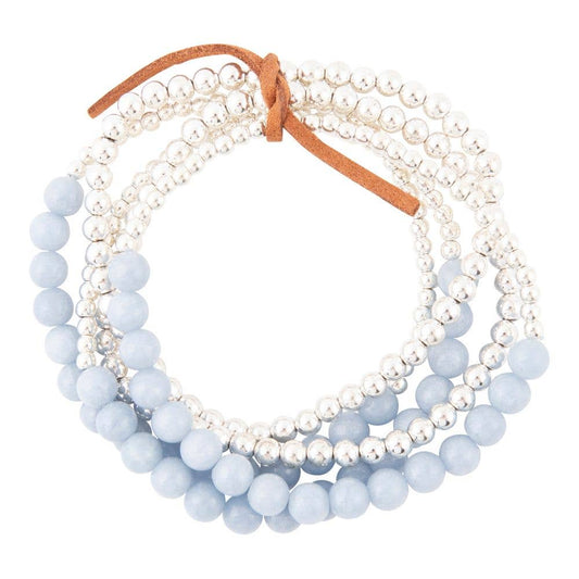 'Barse' Denim Blue Angelite Silver Bracelet Set